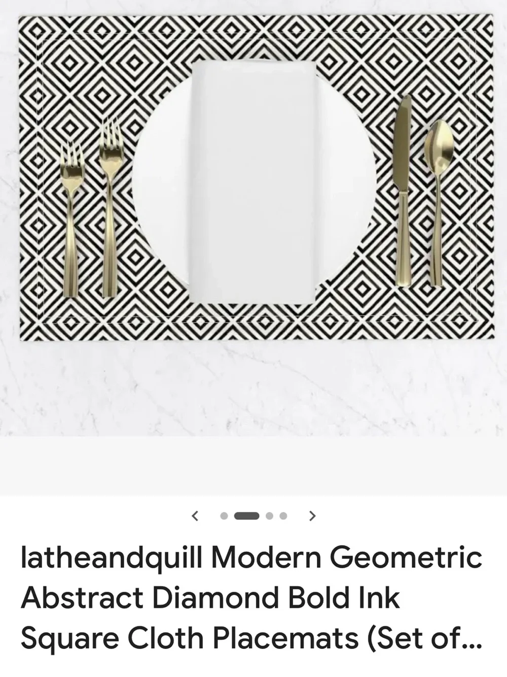Modern Geometric Diamond Cloth Placemats - Black & White